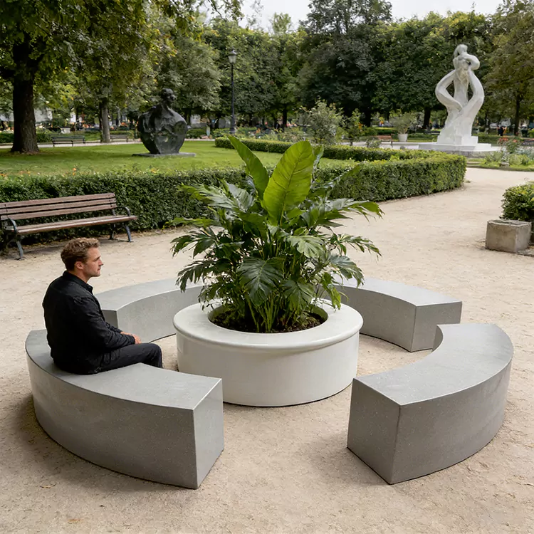 C Shaped FRP Outdoor Bench with Round Table