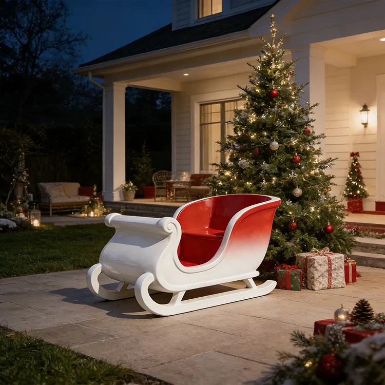 Christmas Fiberglass Santa Sleigh Sculpture